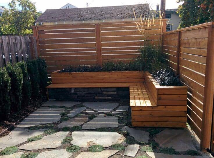 Wooden topped wall seats for patio