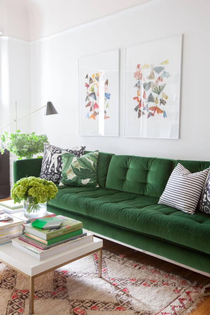 emerald green velvet sofa